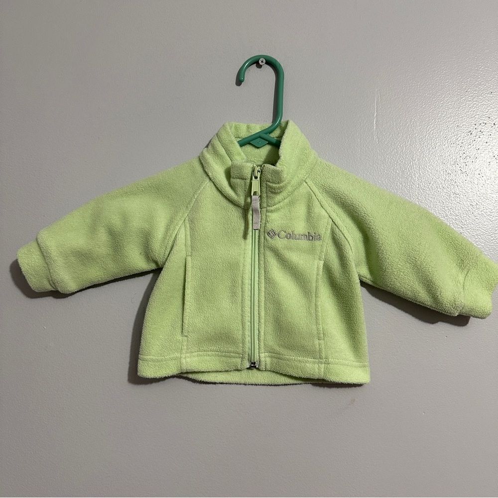 Columbia lime green babies zip up fleece coat size 6 months
